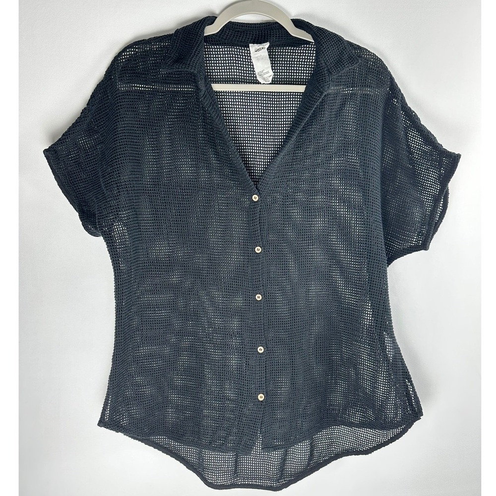 Cotton On Body Button Up Shirt Women S Black Mesh Beach Coverup Boho Festival